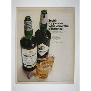 Print Ad Black & White Scotch Whisky 1960s Vintage Buchanans Cocktail Bar Decor